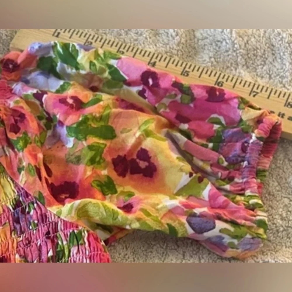 The Childrens Place Off Shoulder Short Sleeve Dress Pink & Yellow Floral 10/12 - Picture 13 of 16
